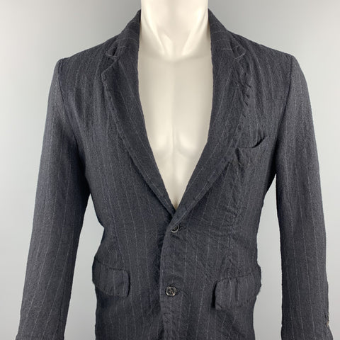 08SIRCUS Size 38 Navy Chalkstripe Wool Notch Lapel Jacket