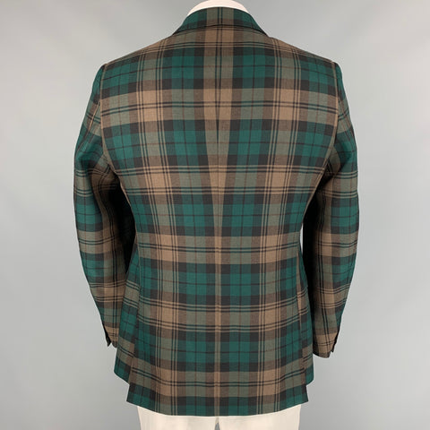 GUCCI Size 44 Taupe & Green Plaid Wool Single Breasted Sport Coat