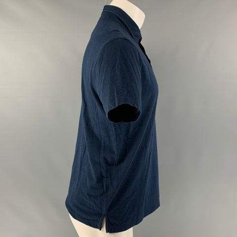 TODD SNYDER Size M Navy Cotton Blend Buttoned Polo