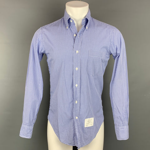 THOM BROWNE Camisa de manga larga con botones de algodón a cuadros azul y blanco talla S