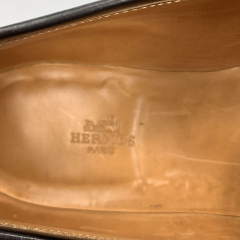 HERMES Size 12.5 Black Antique Leather Slip On Loafers