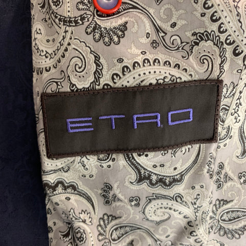 ETRO Size 38 Navy Jacquard Wool Viscose Blend Notch Lapel Sport Coat