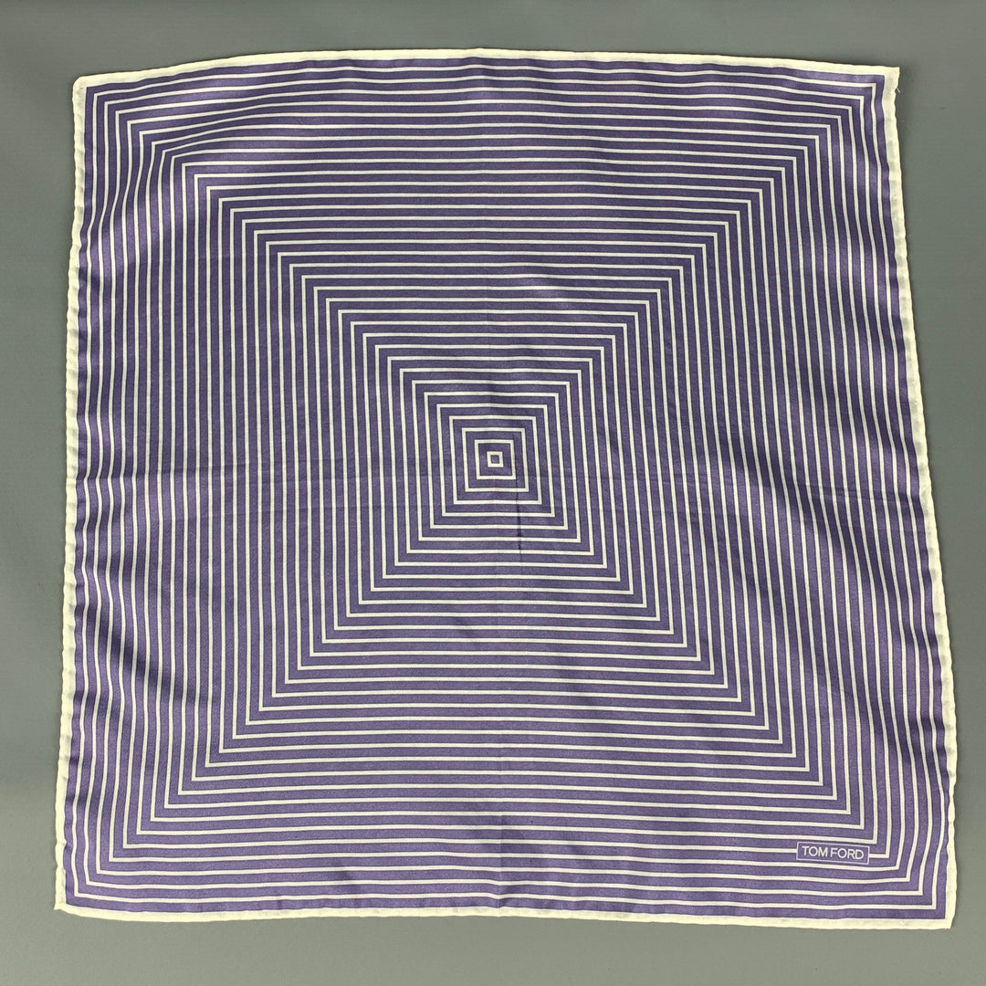 TOM FORD Purple White Stripe Silk Pocket Square