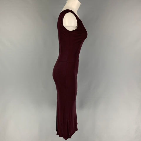 BALMAIN Size 4 Burgundy Viscose Slip Dress