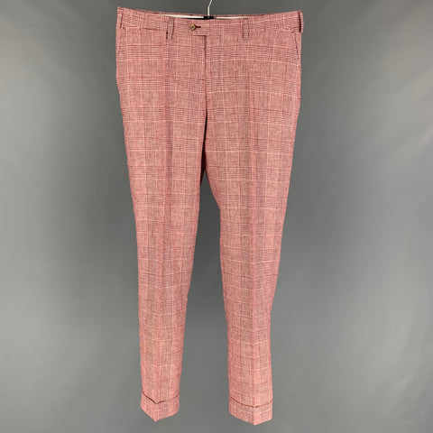 SUIT SUPPLY Size 34 Red White Glenplaid Polyester Flat Front Casual Pants