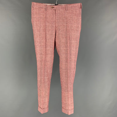 SUIT SUPPLY Size 34 Red White Glenplaid Polyester Flat Front Casual Pants