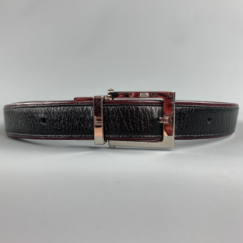 DUNHILL Two Tone Size 34 Black Leather Reversible Belt