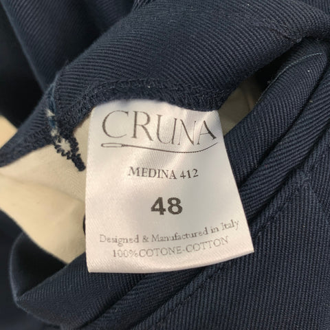 CRUNA Size 32 Navy Pleated Cotton Casual Pants