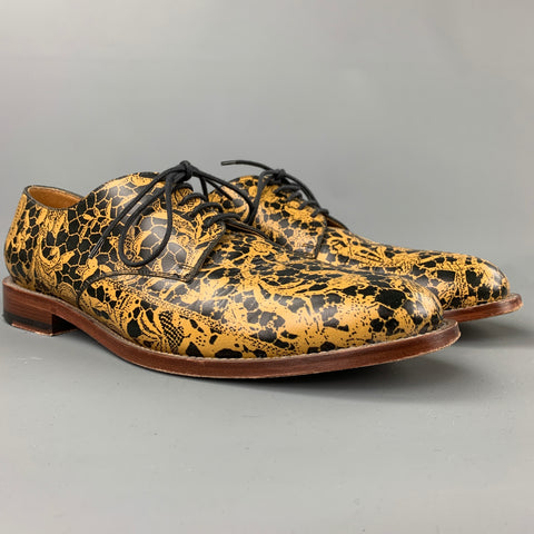 VIVIENNE WESTWOOD Size 12 Black & Yellow Abstract Leather Lace Up Shoes