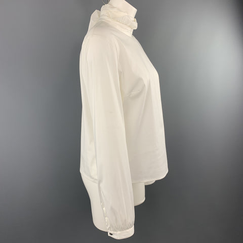 PIAZZA SEMPIONE Taille S Blouse à col froncé en mélange de coton blanc