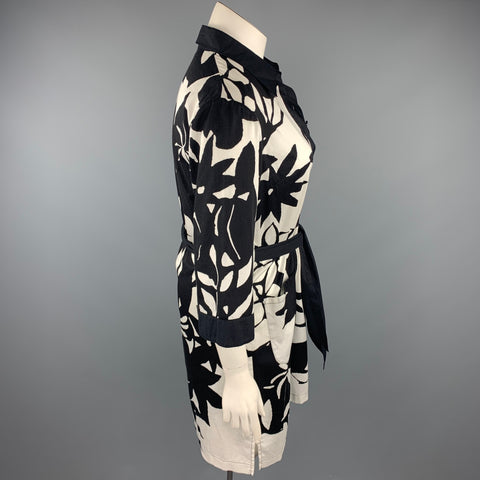 CATHERINE MALANDRINO Size 12 Black & White Cotton Belted Shirt Dress