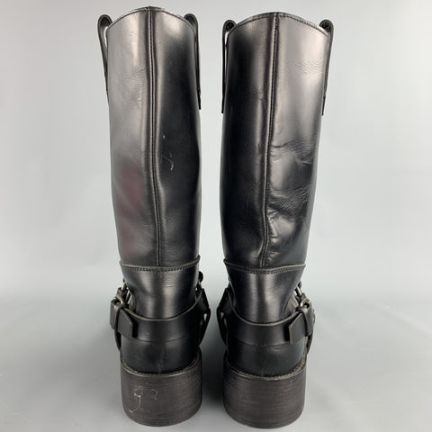MIU MIU Size 11 Black Leather Harness Pull On Boots