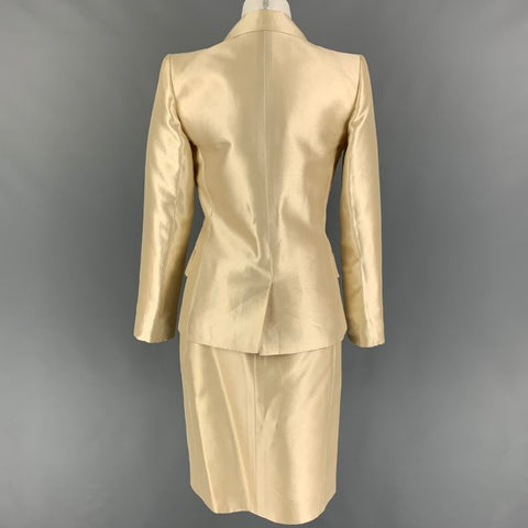 Vintage YVES SAINT LAURENT Size 6 Cream Wool Silk Peak Lapel Skirt Suit