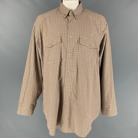 BALENCIAGA Size L Beige & Navy Checkered Cotton Oversized Long Sleeve Shirt