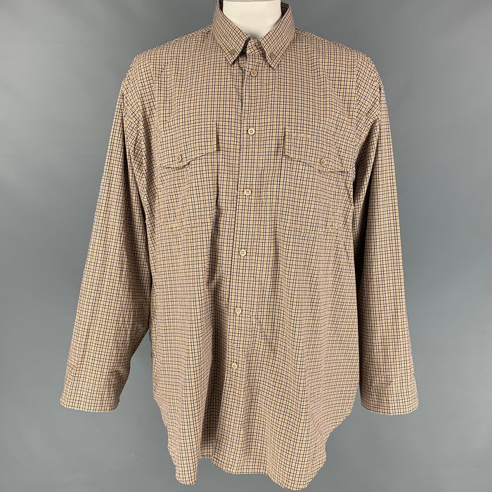 BALENCIAGA Size L Beige & Navy Checkered Cotton Oversized Long Sleeve Shirt