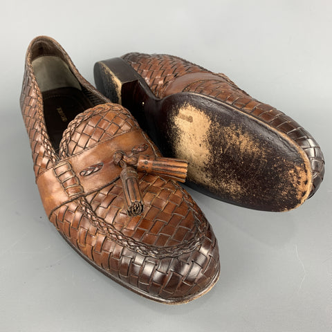 TOM FORD Size 11 Tan Woven Leather Slip On Loafers