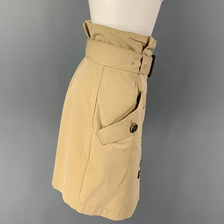 BURBERRY BRIT Size 6 Khaki Cotton Double Breasted Belted Skirt
