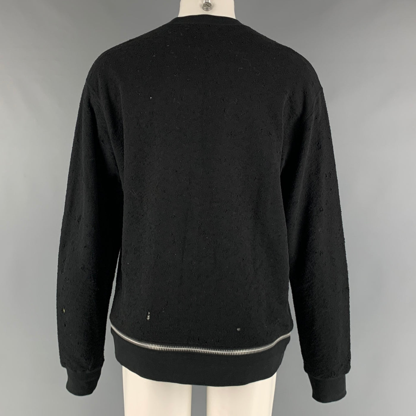 JOHN LAWRENCE SULLIVAN Size S Black Distressed Cotton Crew-Neck Sweatshirt