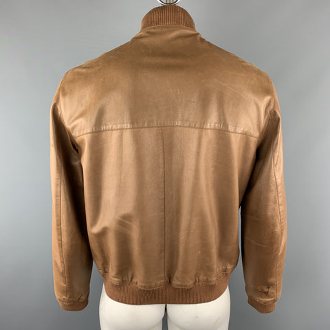 RALPH LAUREN L Tan  Leather Zip Up Slit Pockets Bomber Style Jacket