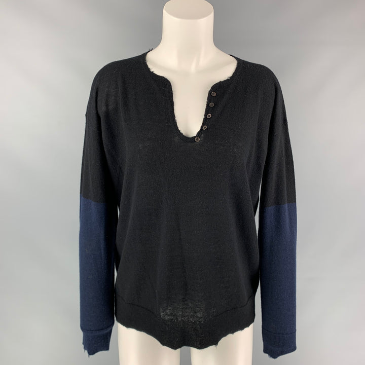 ZADIG & VOLTAIRE Size S Black & Navy Color Block Cashmere Sweater