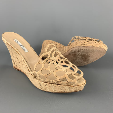 OSCAR DE LA RENTA Size 11.5 Natural Cork Cutout VIRMA Platform Wedges