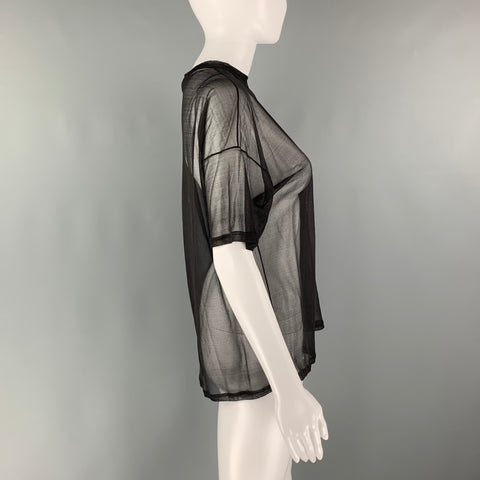 A-K-R-I-S- Size 6 Black Silk See Through Crew-Neck T-Shirt