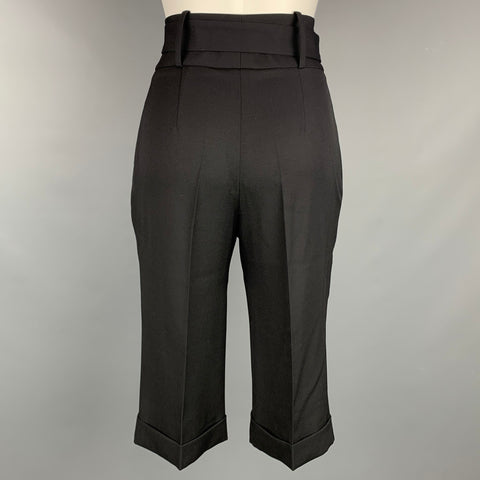 SAINT LAURENT Size 2 Black Wool High-Waisted Cropped Trousers
