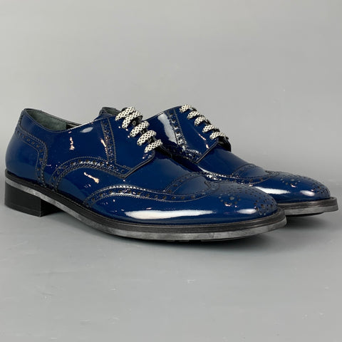 DOLCE &amp; GABBANA Taille 10 Chaussures à lacets en cuir perforé bleu