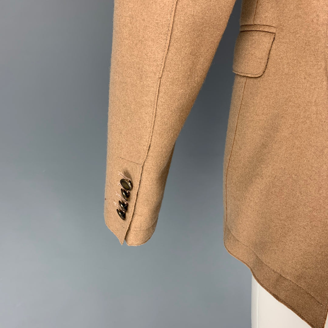 ELEVENTY Talla 38 Abrigo deportivo con solapa de pico de poliamida y lana color canela