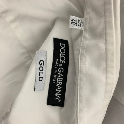 DOLCE & GABBANA Gold Size M White & Black Applique Cotton Tuxedo Long Sleeve Shirt