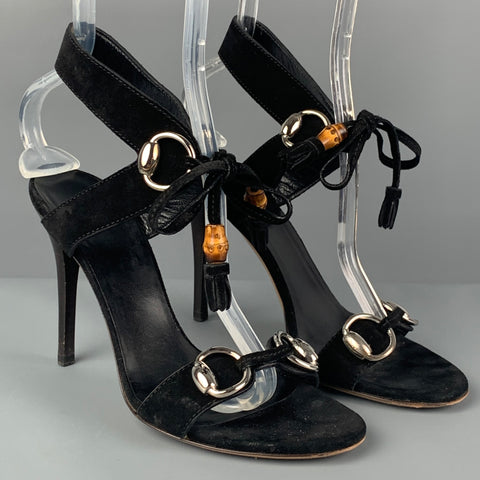 GUCCI Talla 6 Sandalias con tira al tobillo de ante negro