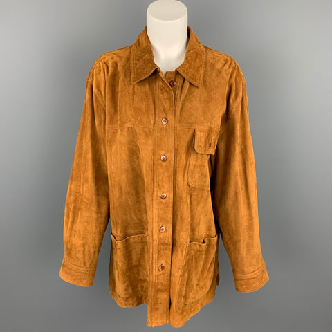 YORK Talla 12 Chaqueta abotonada con bolsillos de parche de ante camel