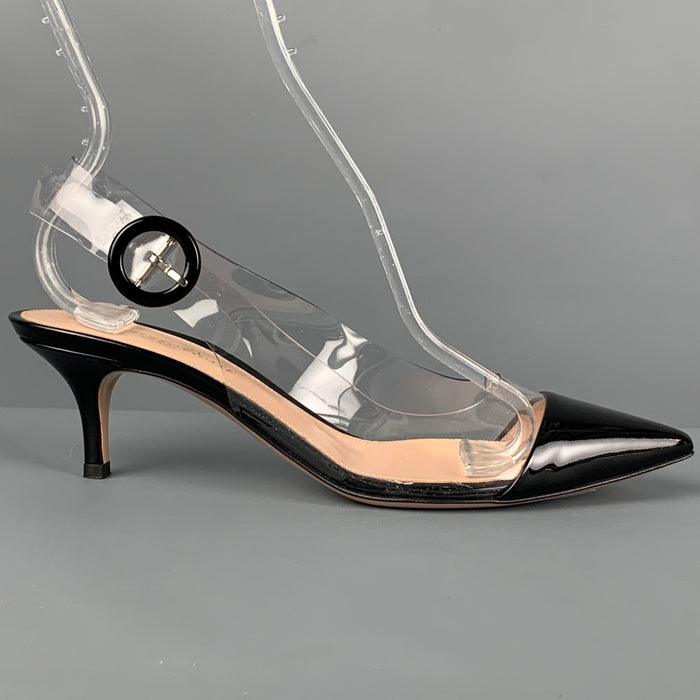 GIANVITO ROSSI Size 6.5 Black Clear Acetate Patent Leather Kitten Heel Pumps