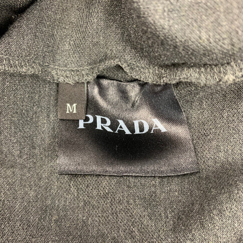 PRADA Size M Charcoal & Brown Pique Buttoned Polo
