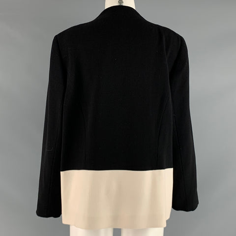 ESCADA Size 14 Black Cream Wool Eastane Color Block Jacket Blazer