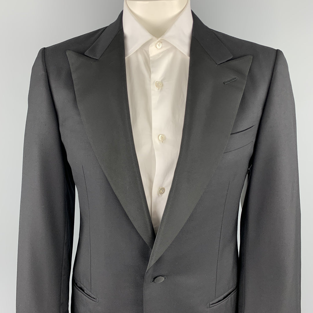 ERMENEGILDO ZEGNA Size 40 Regular Black Wool Peak Lapel Tuxedo