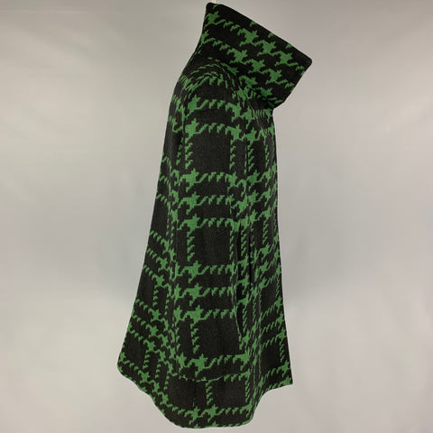 TRINA TURK Size 4 Black Green Wool Nylon Houndstooth Snaps Coat