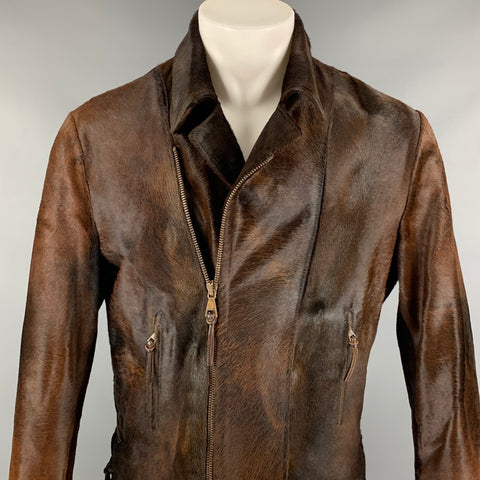 JOHN VARVATOS Size 40 Brown Calf Hair Zip Up Jacket