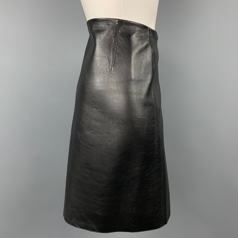 RALPH LAUREN COLLECTION Taille 10 Jupe trapèze en cuir noir