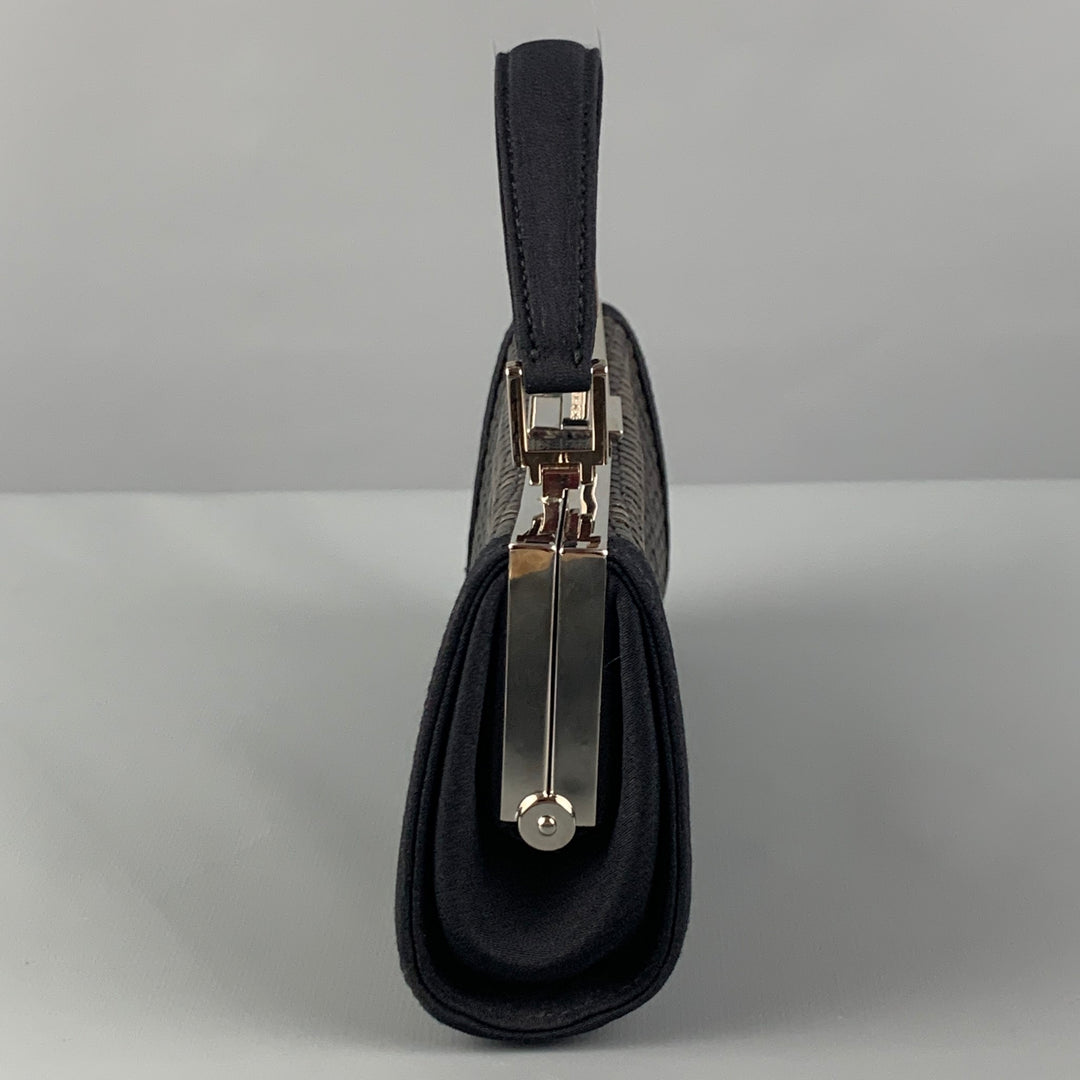 GIORGIO ARMANI Black Woven Taffeta Leather Clutch Bag