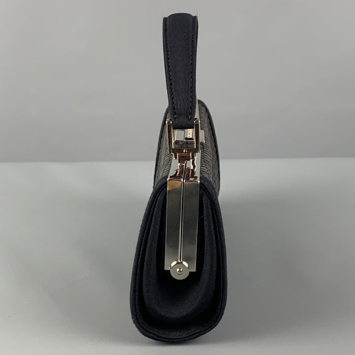 GIORGIO ARMANI Black Woven Taffeta Leather Clutch Bag