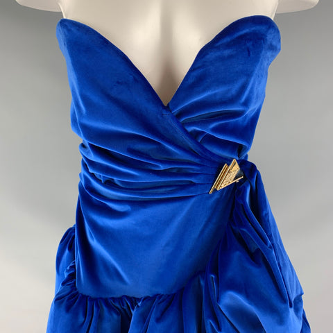 THE ATTICO Royal Blue Velour Cotton &  Elastane Ruffled Size 4 Cocktail Dress