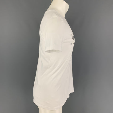BURBERRY PRORSUM SS 11 Size M White Graphic Cotton Crew-Neck T-shirt