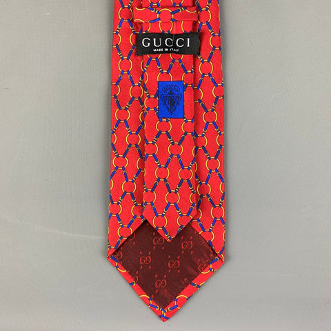GUCCI Red Blue Equestrian Silk Tie