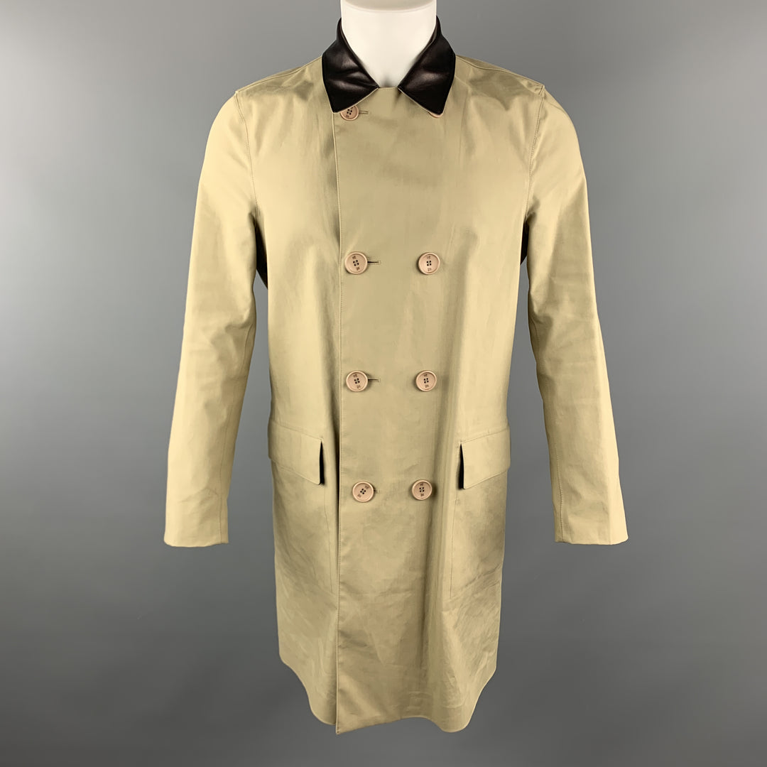BALENCIAGA Size 38 Khaki Mixed Materials Coated Double Breasted Cotton Coat