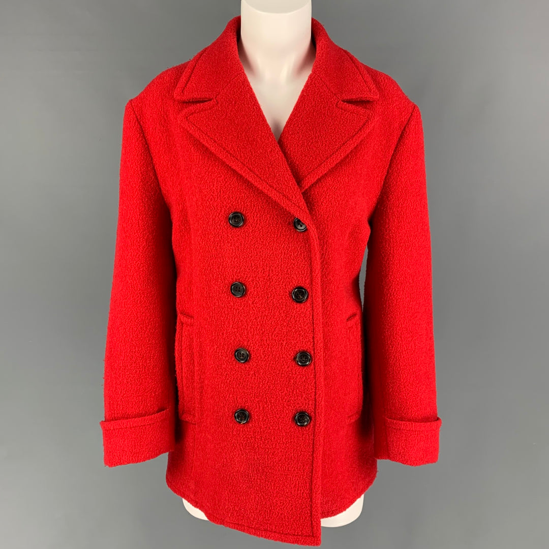 BALLY Size 10 Red Wool Blend Textured Peacoat