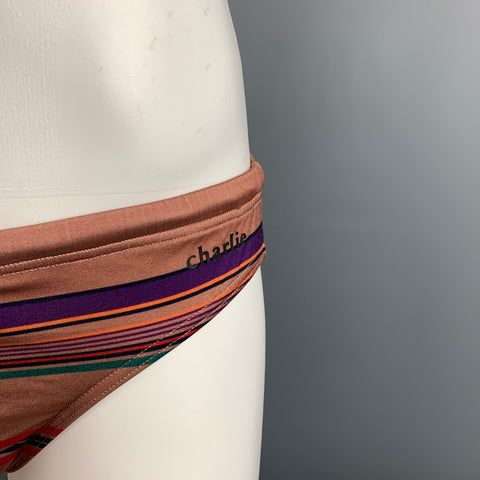 CHARLIE Size M Bronze Purple Stripe Nylon Polyamide Swim Trunks