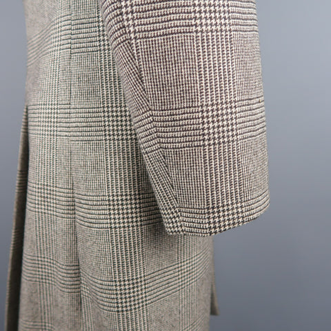 BRIONI 40 / IT 50 Black & Beige Plaid Wool Storm System Long Over Coat