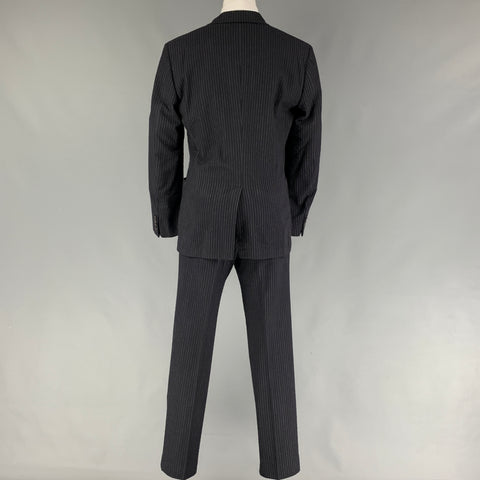 HERMES Size 34 Navy Stripe Wool Angora Double Breasted Suit