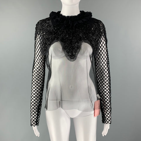 DRIES VAN NOTEN Size S Black Polyamide  Polyester Mesh Long Sleeve Blouse